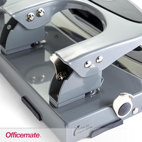 Officemate Deluxe 3-Hole Punch, Heavy Duty, with Chip Drawer, 45 Sheet Capacity (90100), Silver/Navy by Officemate OIC - Image 6