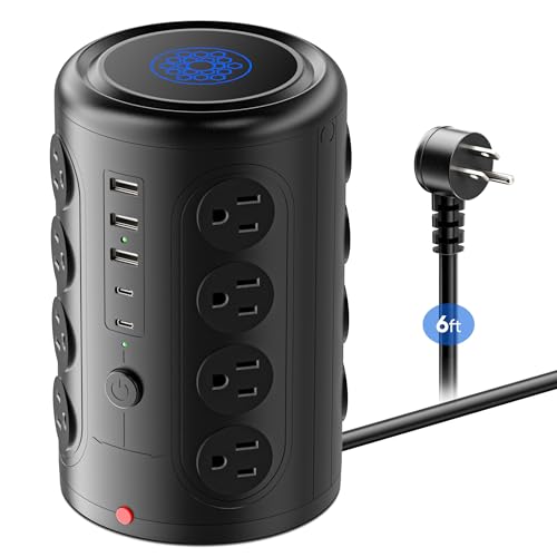 Heavy Duty Power Strip Tower with 16 Outlets and 5 USB Ports (2 USB-C), TenTrend 1500J Surge...