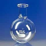 Corning Pyrex Borosilicate Glass Short Ring Neck Boiling Flask, Round Bottom, 22L Capacity