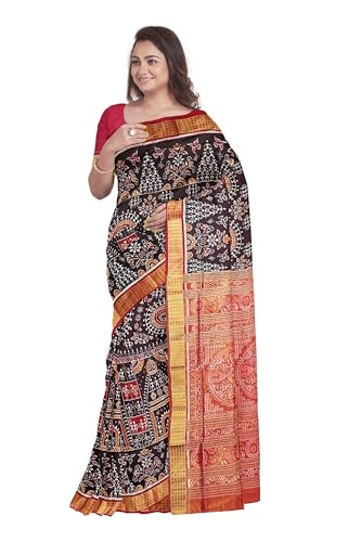 OdiKala Sambalpuri silk saree with blouse piece. body pure silk in coffee color with terracotta design, Pallu