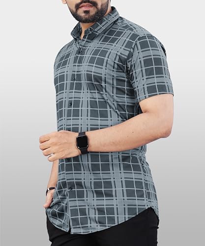 Image of LookMark Men's Trendy Lycra Blend Spread Collar Half Sleeve Printed Shirts - Elevate Your Style with Comfort and Versatility (Pack of 2)