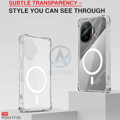 Image of AESTMO Clear Back Cover for Poco F7 5G | 360 Protection | Transparent Back Cover (PC + TPU, Compatible with MagSafe Accessories, Transparent Bumper)