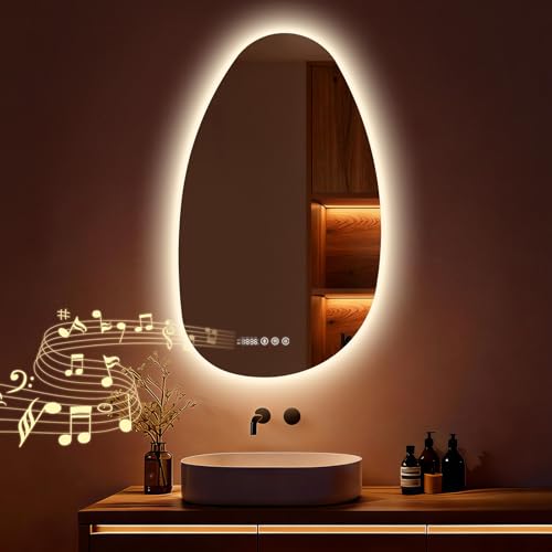 S'AFIELINA Asymmetrical Bathroom Mirror with Bluetooth, Anti-Fog, 3 Colors Adjustable Light, Time & Temperature Display, Memory Function, IP44 Waterproof Backlit LED Mirror with Lights, 85 x 50 cm - Image 3