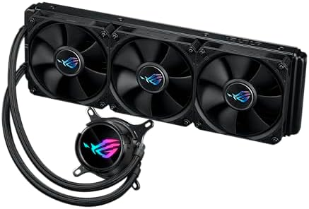ROG Strix LC III all-in-one CPU liquid cooler with 360° rotatable water block, Asetek’s new Gen7 v2 pump, premium ROG fans, and 10+ custom Aura lighting effects.