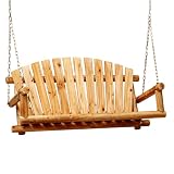 Anraja Outdoor Wooden Porch Swing Front Porch Hanging Bench Log Wood Swing Chair for Garden, Patio, Backyard, Playground, 800Lbs, 4 FT, Lightly Toasted