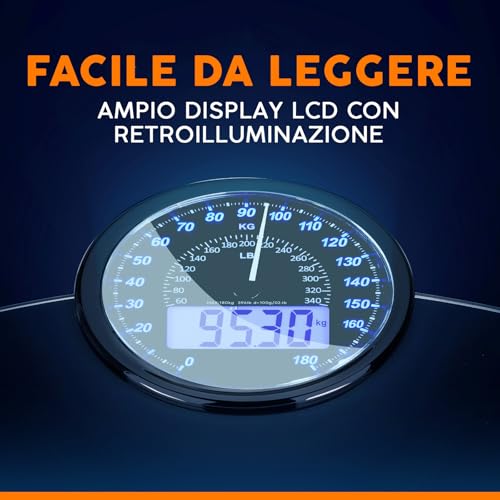 Zeno Bilancia Pesapersone Ibrida - Nuovo - Digitale & Analogica 2-In-1 - Fino A 180 Kg - Ampio Display Con Retroilluminazione - Robusto Vetro Temperato - Lettura Facile - Blu Scuro - 4