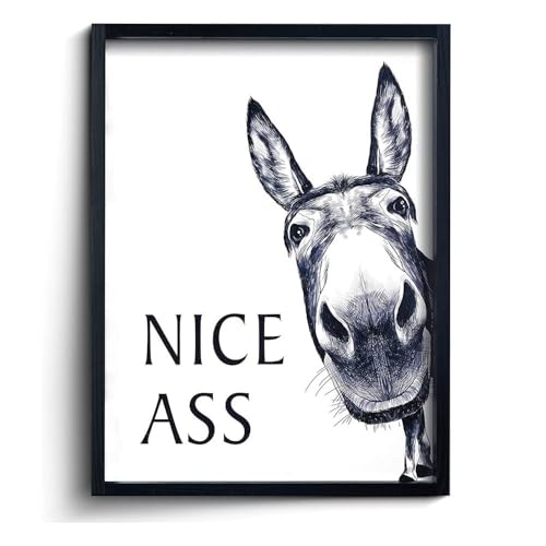 ZBELLO Humorous Donkey Canvas Wall Art - Funny Bathroom Sign for Toilet Decor, Farmhouse & Restaurant Wall | Perfect Housewarming Gift, Unique Gift for Home, Hotel or Office (B,30x30cm with frame)