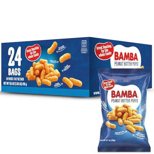 Gratify Bamba Peanut Butter Snacks for Families - All Natural Peanut Butter Corn Puffs Snacks ( 24 pack 0.7oz bags) - Made with 4 Simple Ingredients