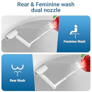 Homfan Bidet Toilet Seat Elongated, Non-Electric Self Cleaning Dual Nozzles Toilet Seat with Soft Close Lid, Bidet Sprayer Ambient Water Temperature, White Bidet Attachment Easy Installation