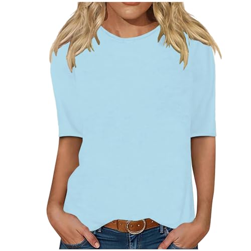 LRMQS Womens 2025 Half Sleeve Tshirt Tops Solid Color Summer Spring Fashion Crewneck Blouse Tee Trendy Woman Clothing