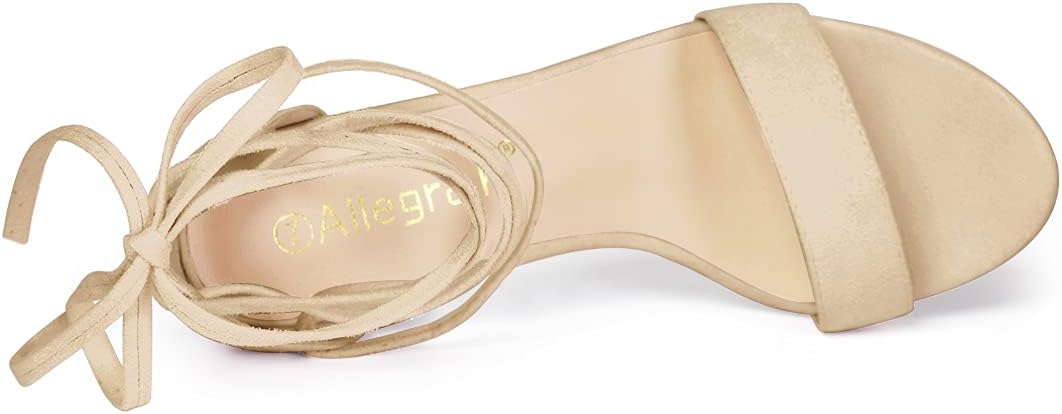 Allegra K Women's Tie Up Heels Strappy Chunky High Beige Heels Sandal 7 M US - Image 4