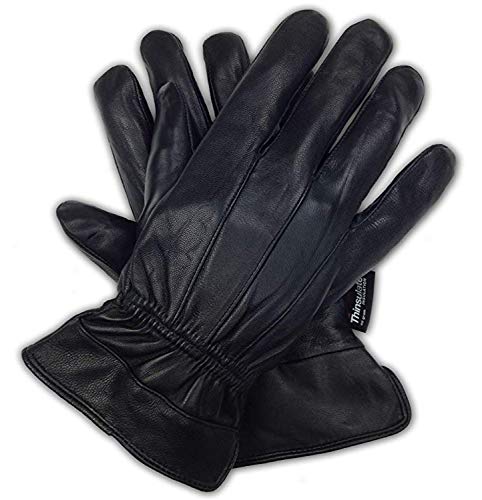 Guantes de cuero de invierno cálido de piel de oveja de napa suave para hombre Guantes de Thinsulate con forro polar (Negro Original, M)