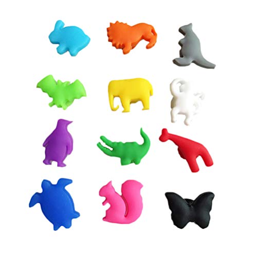 Cabilock 24 peças de marcadores de vidro de vinho mini animais de silicone para taças de vinho, iden