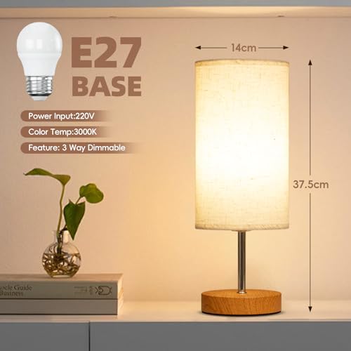 Bedside Lamps Touch Control, 3-Way Dimmable Touch Lamps Bedside Bedroom Lamp, Table Lamp for Living Room Bedroom, Bedside Light with Linen Fabric Shade, for Study, Office (Bulb Included) - Image 5