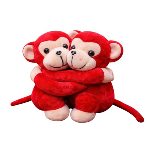 Image of Hugging Monkey Soft Toy for Girls Boys Kids,Red,Monkey Couple Animal Plush Stuffed Baby Teddy Gift Birthday, 20 cm