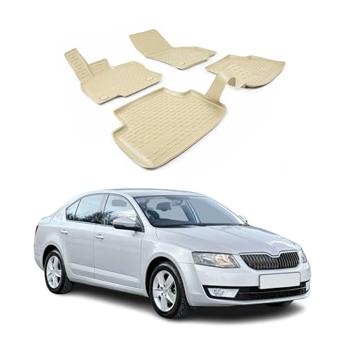 Tapis de sol Skoda Octavia III accessoire habitacle caoutchouc TPE protection 3D beige