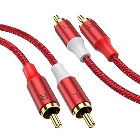 MOSWAG Kabel Audio 2 RCA Męski, 2 m, Nylonowy Pleciony Stereo do Kina Domowego, HDTV, Wzmacniaczy, Systemów Hi-Fi, Radia Samochodowego, Głośników