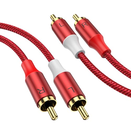 MOSWAG Câble Stéréo RCA, RCA Mâle vers Mâle Stéréo Câble Audio Auxiliaire Subwoofer 1m, Plaqué or 24 Carats en Nylon Tressé pour Home Cinéma Audio HDTV Haut Parleurs de Voiture