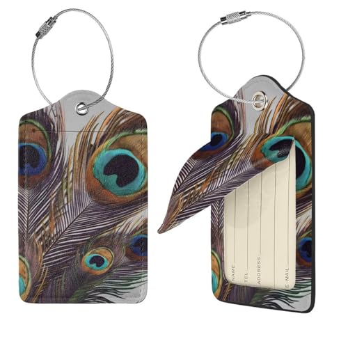 Étiquette de bagage pour valise perdue : lot de 4 étiquettes voyage plume de paon avec carte ID