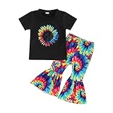 Toddler Girl Clothes Bell Bottom Sets Letter Short Sleeve T-Shirt Tops Floral Print Flared Pants Kids Summer Outfits (Tie Dye, 4-5 Years)