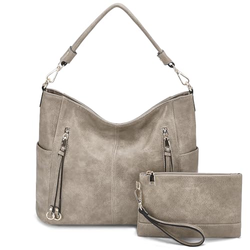 Chase Chic Bolsos de Mujer Hobo, Bolsos Bandolera Bolsos Tote Bolsos de hombro Grande PU Cuero Monedero Carteras 2pcs Set, Caqui