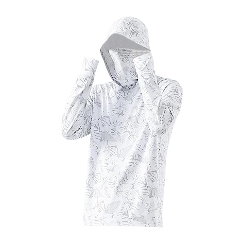 Sharplace Men's Sun Protection Hoodie Shirt Jacket with Thumb Holes Sunproof Long Sleeve Thin Sun Protective Clothes Outwear for Fishing Hiking Summer, White, M