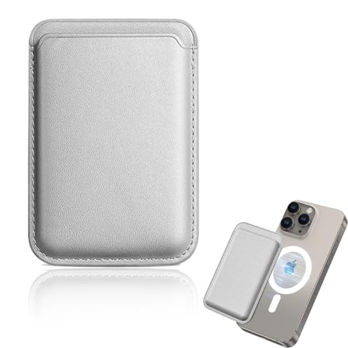 KEWUF Portefeuille Magnétique, Porte Carte Iphone, Conçu en PU pour Stocker Jusqu'à 2 Cartes, Porte-cartes en Cuir avec Aimant, pour iPhone 16/15/14/13/12 Séries (Argent)