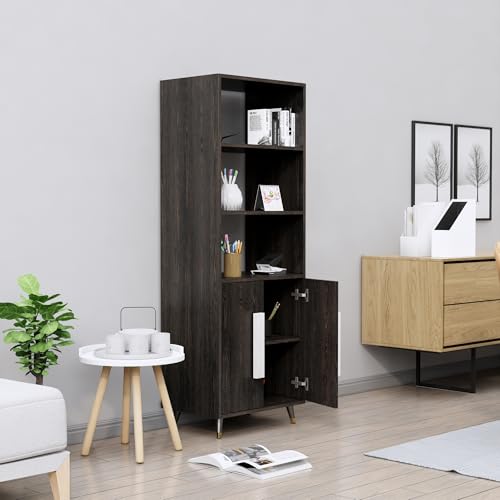 Image of Bniture Book Shelf Wooden | Engineered Wood Bookshelf for Home with 2 Door & 3 Shelf | Multipurpose Open Book Shelf Stand for Library, Study Room & Living Room | Flower Wenge