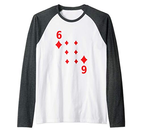 Six of Diamonds Tshirt poker playing card costume Manche Raglan