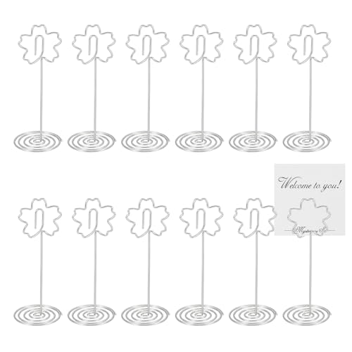PATIKIL 12 Pack 3.35 Inch Table Number Holders, Flower Shape Place Card Holders Picture Photo Stand Table Sign Clips for Wedding Reception Restaurant, Silver