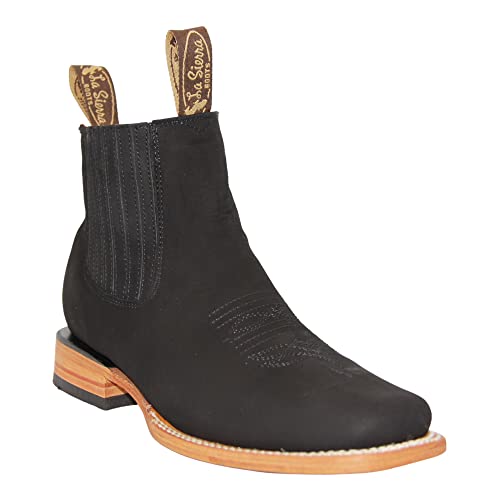 Men's Genuine Leather Square Toe Short Ankle Rodeo Cowboy Boot