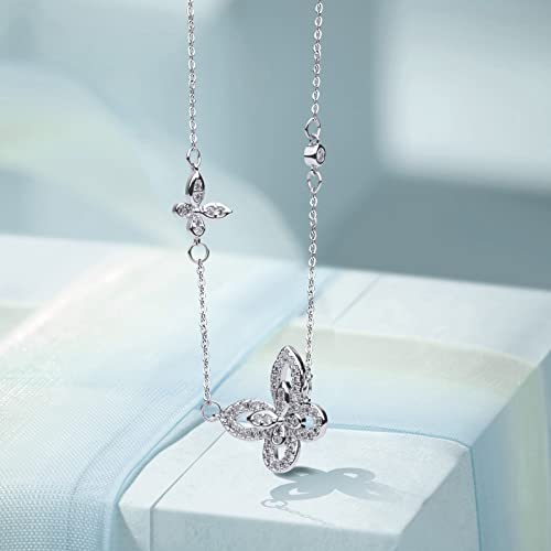 Zesoyu Butterfly Necklace Silver Double Butterfly Pendant With Rhinestone,Faesthetic Jewelry Necklaces For Women,Birthday Gift For Girlfriend Wife Daughter #TOP1