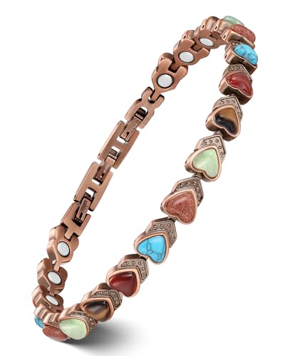 Feraco Copper Ankle Bracelet for Women 99.99% Pure Copper Magnetic Anklet with 3800 Gauss Neodymium Magnet & Natural Stones Adjustable with Sizing Tool