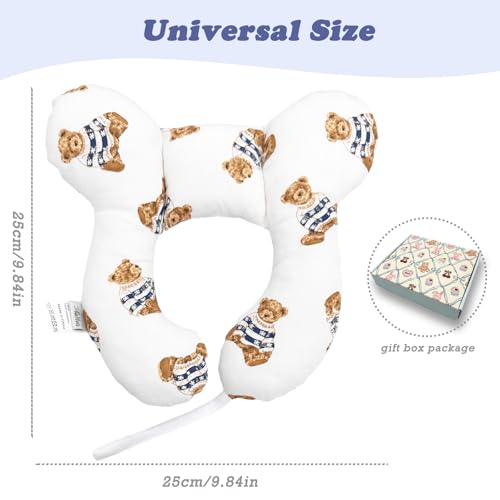 StoHua Toddler Travel Comfort Pillow for Car Seat and Stroller, Soft U-Shape Reversible Seat Accessory for Baby, Brown Bear