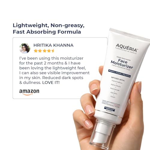 Image of Aqueria Brightening French Moisturizer for Barrier Repair with 3% Niacinamide for Fading Dark Spots | Alpha Arbutin for Visible Brightness | Glutathione for Brightening and Barrier Repair | Brightens, Fades Blemishes, Improves Skin Tone | Dermatologist Tested | All Skin Types | Women & Men | Moisturizer For Face | Barrier Repair Cream | Long Lasting Hydration | Non-Comedogenic | 50g