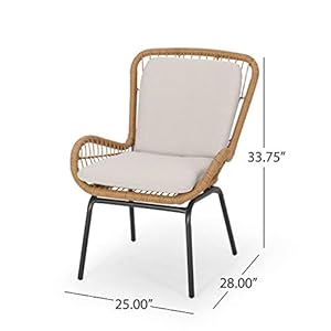GDFStudio Outdoor Wicker Club Chair with Cushions Set of 2 Light Brown and Beige