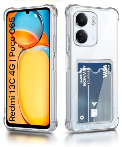 Image of WOW IMAGINE Transparent Back Cover Case for Redmi 13C 4G | Poco C65 | Flexible Built-in Slim Card Pockets Wallet | 360 Camera Protection TPU | Soft Silicone Mobile Cover - Transparent