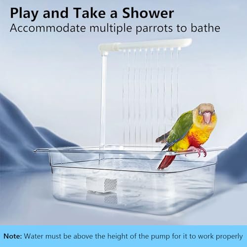 Image of kathson Automatic Parrot Bathtub with Pump,Large Bird Bath Shower with Water Pressure Controller and USB Electric Water Cycle,Parakeet Bath Tub for Cockatiel,Cockatoo,Lovebird,Conure,Budgie