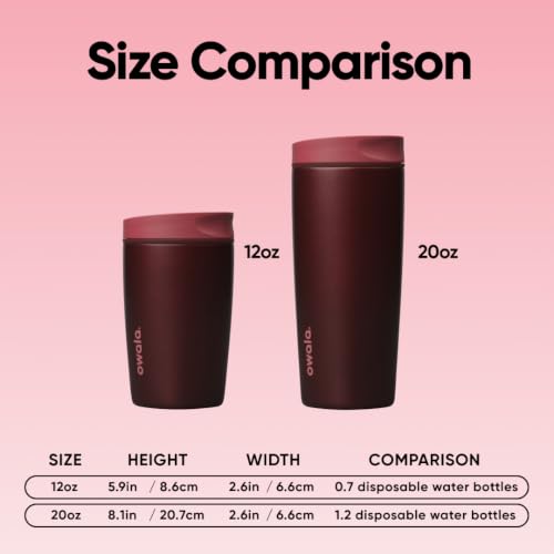 Image of Owala SmoothSip Slider Insulated Stainless Steel Coffee Tumbler, Reusable Iced Coffee Cup, Hot Coffee Travel Mug, BPA Free 12 oz, Black Cherry