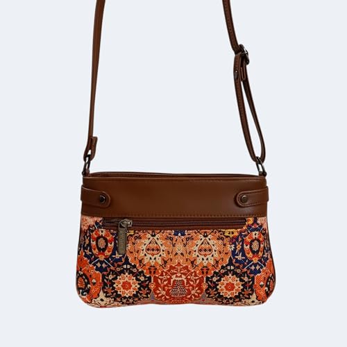 Image of JUGNU Sling Bag for Women, Jute Fabric, Crossbody Style, Slim Design, Multicolour, Medium Size, Lightweight, Adjustable Strap, Zipper Closure, 5 Pockets