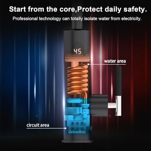 Briwellna elektrische wasserhahn 220V wasserhahn mit durchlauferhitzer 360 Grad Rotieren und Digitalanzeige,Warmwasserhahn mit Universelle Düse (Schwarz)