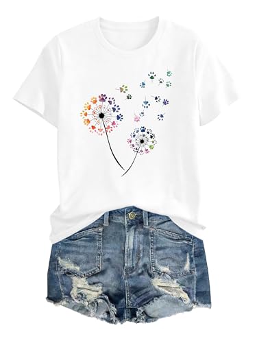 Image of Anbech Womens Dandelion Graphic T-Shirts Teen Girls Cute Sunflower Print Casual Tee Tops