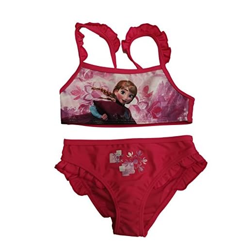 Disney Bañador 2 piezas Bikini Infantil Frozen niñas con adornos de volantes en tirantes y en culetín (8 años, Fucsia)