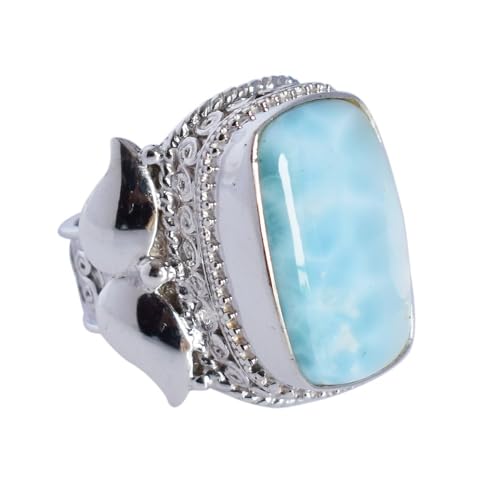 Bague larimar naturel argent 925 avec pierre bleue véritable femme