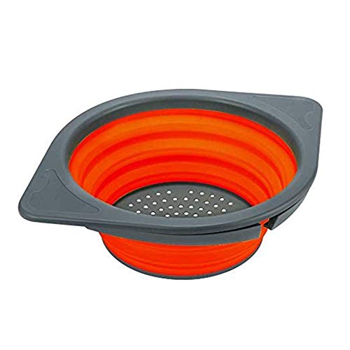 Oikabio Ollapsible Sieve, Storage Basket for Fruit/Vegetables, Folding Net with Stands, Orange