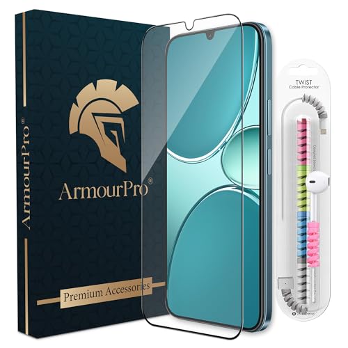 Image of ArmourPro Military-Grade Tempered Glass for Realme Narzo 100 Lite - 9H Anti Scratch, Edge-to-Edge Coverage, HD Clarity, Smooth Touch, Case Friendly, Easy Installation Kit with Cable Protector