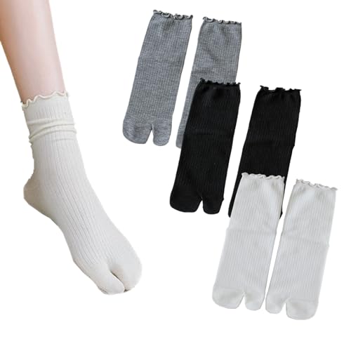 3 Pairs Women Split Two Toe Socks Japanese Tabi Flip Flops Sandal Socks Ruffle Frilly Sports Casual Socks