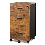 DEVAISE 3 Drawer Rolling File Cabinet with Lock, Wood Filing Cabinet fits Letter / A4 Size for Home Office, Rustic Brown