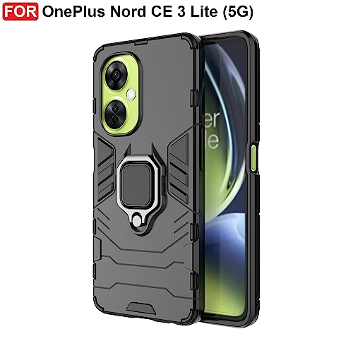 Image of CEDO Kickstand Cover for OnePlus Nord CE 3 Lite (5G) Rugged Case | Built-in Stand Rotating Ring Holder | Military Grade Armor Bumper Back Cover (Black)