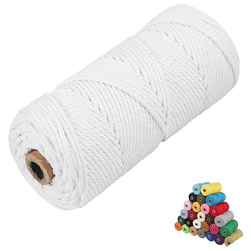 Macrame Cotton Cord, 4 Ply Twisted Macrame Yarn, Natural Cotton Cord Perfect Macrame Supplies for Macrame Plant Hangers DIY Crafts (Rice White, 2mm*219Yards)
